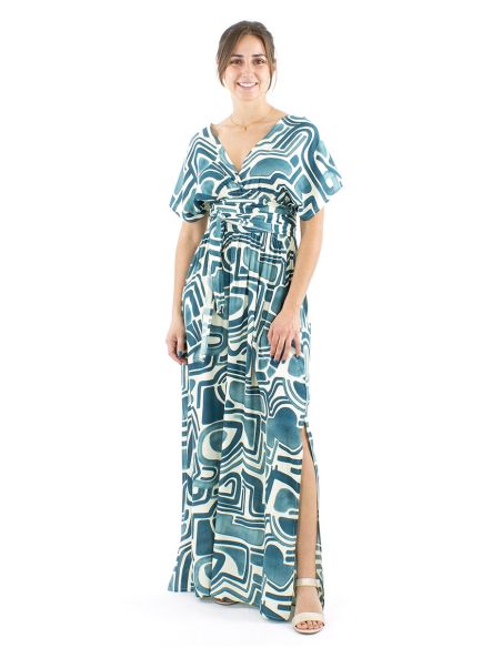 Vestido largo viscosa cruzado estampado graffiti