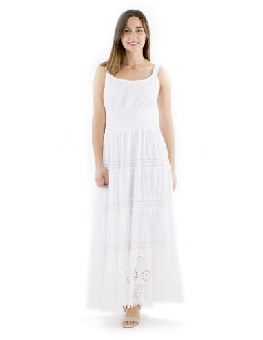 Vestido algodon blanco largo bordado tirantes