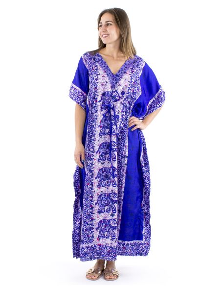 Vestido kaftan poliester 132cm elefante print