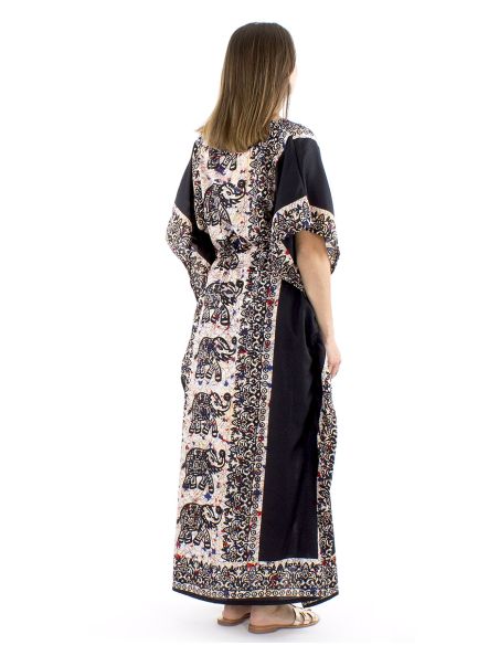 Vestido kaftan poliester 132cm elefante print