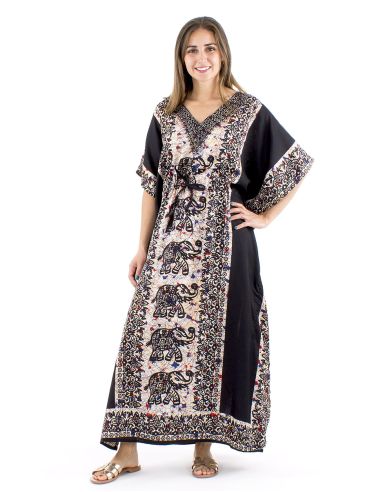 Vestido kaftan poliester 132cm elefante print