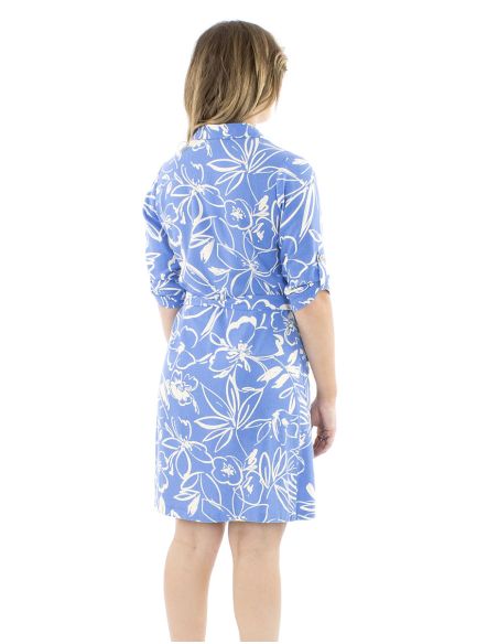 Vestido 70% viscosa 30% lino abotonado mangas 3/4 remangable estampadoflores