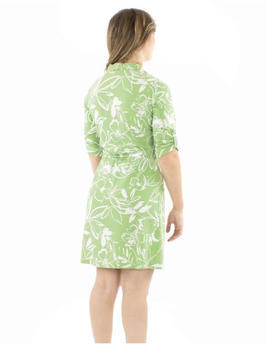 Vestido 70% viscosa 30% lino abotonado mangas 3/4 remangable estampadoflores