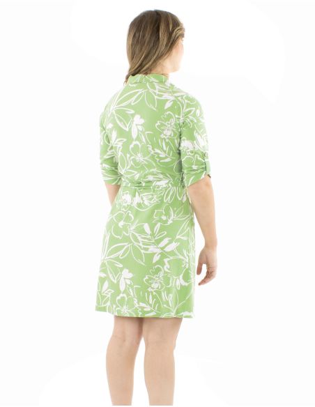 Vestido 70% viscosa 30% lino abotonado mangas 3/4 remangable estampadoflores