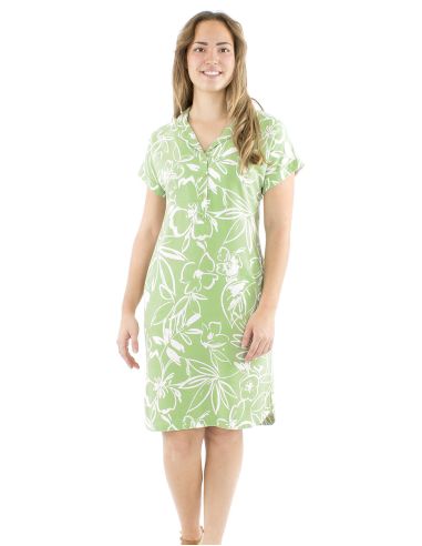 Vestido 70% viscosa 30% lino abotonado mangas cortas estampadoflores