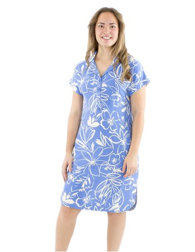 Vestido 70% viscosa 30% lino abotonado mangas cortas estampadoflores