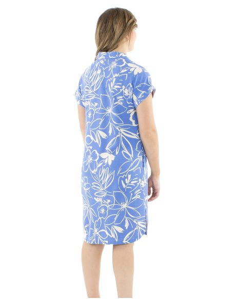 Vestido 70% viscosa 30% lino abotonado mangas cortas estampadoflores