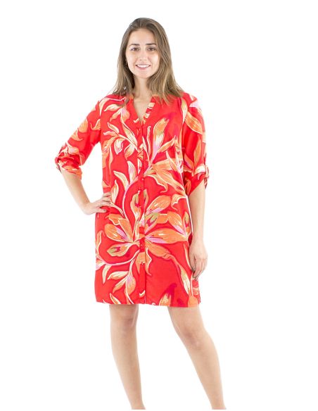 Vestido tunica viscosa mangas largas estampado jade