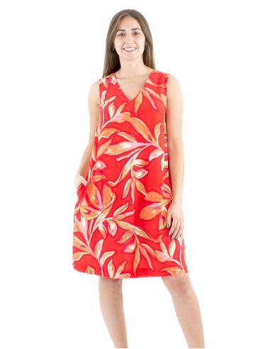Vestido viscosa sin mangas estampado jade