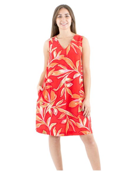 Vestido viscosa sin mangas estampado jade