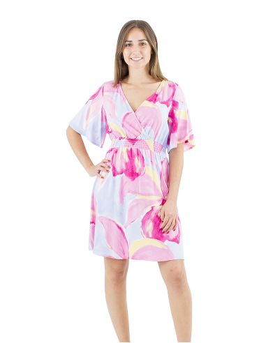 Vestido viscosa mangas cortas talla elastica estampado orquidea
