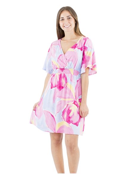 Vestido viscosa mangas cortas talla elastica estampado orquidea