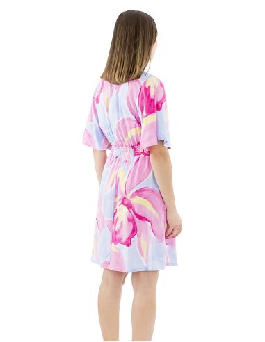 Vestido viscosa mangas cortas talla elastica estampado orquidea