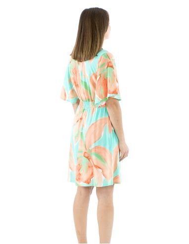 Vestido viscosa mangas cortas talla elastica estampado orquidea