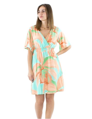 Vestido viscosa mangas cortas talla elastica estampado orquidea