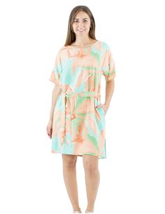 Vestido viscosa mangas cortas cintura estampado orquidea