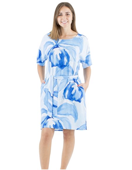 Vestido viscosa mangas cortas cintura estampado orquidea