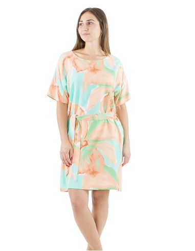 Vestido viscosa mangas cortas cintura estampado orquidea