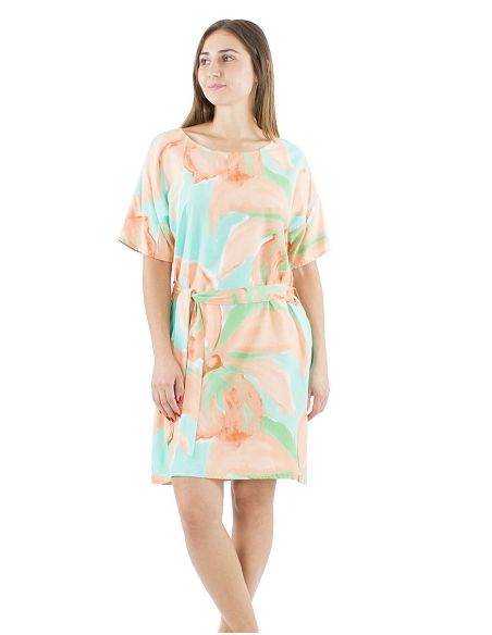 Vestido viscosa mangas cortas cintura estampado orquidea