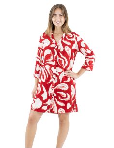 Vestido viscosa abotonado estampado rumba mangas 3/4 remangable