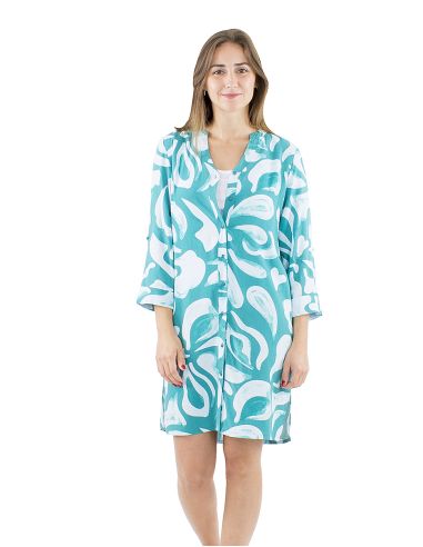 Vestido viscosa abotonado estampado rumba mangas 3/4 remangable