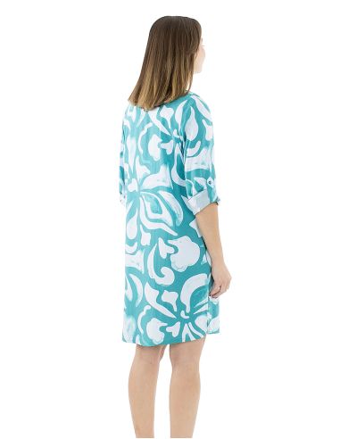 Vestido viscosa abotonado estampado rumba mangas 3/4 remangable