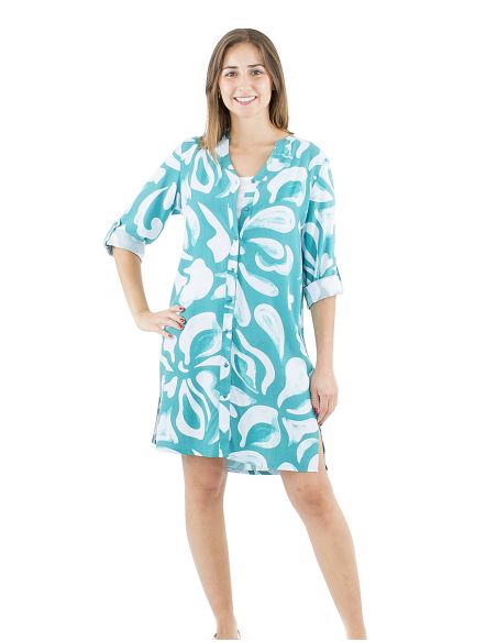 Vestido viscosa abotonado estampado rumba mangas 3/4 remangable