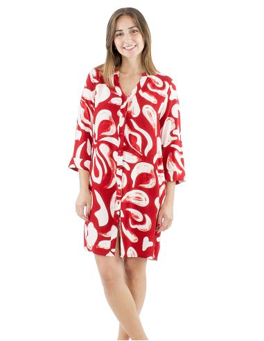 Vestido viscosa abotonado estampado rumba mangas 3/4 remangable