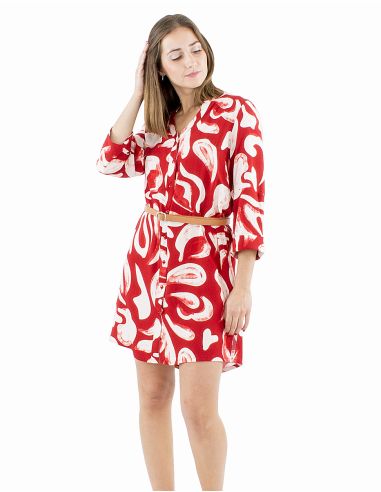 Vestido viscosa abotonado estampado rumba mangas 3/4 remangable