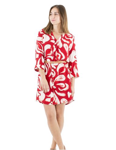 Vestido viscosa abotonado estampado rumba mangas 3/4 remangable