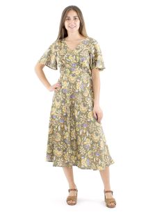 Vestido viscosa mangas cortas estampado iris