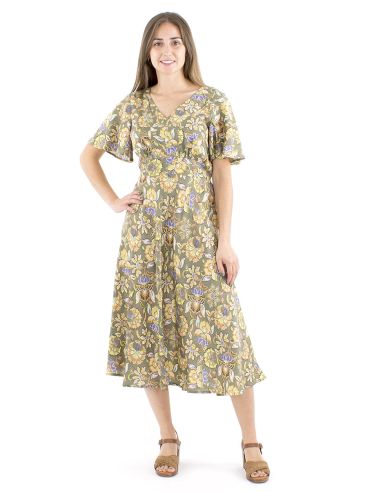 Vestido viscosa mangas cortas estampado iris
