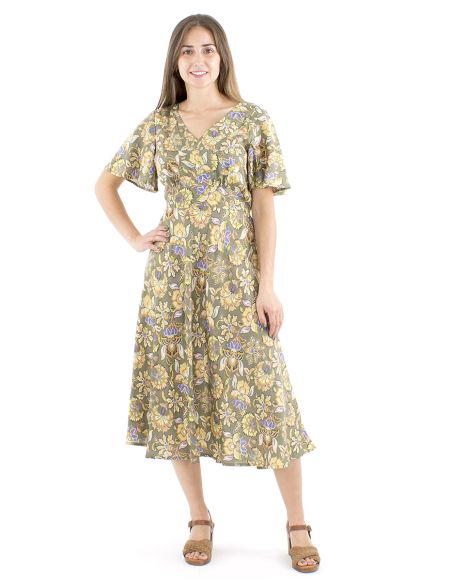 Vestido viscosa mangas cortas estampado iris