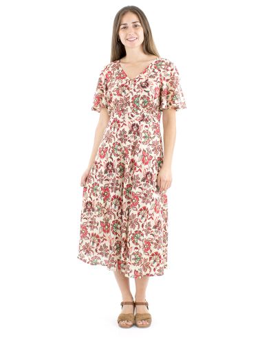 Vestido viscosa mangas cortas estampado iris