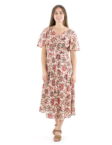 Vestido viscosa mangas cortas estampado iris