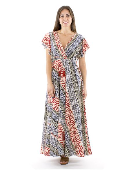 Vestido algodon block mangas cortas biaiscruzado