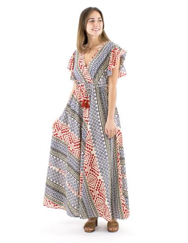 Vestido algodon block mangas cortas biaiscruzado