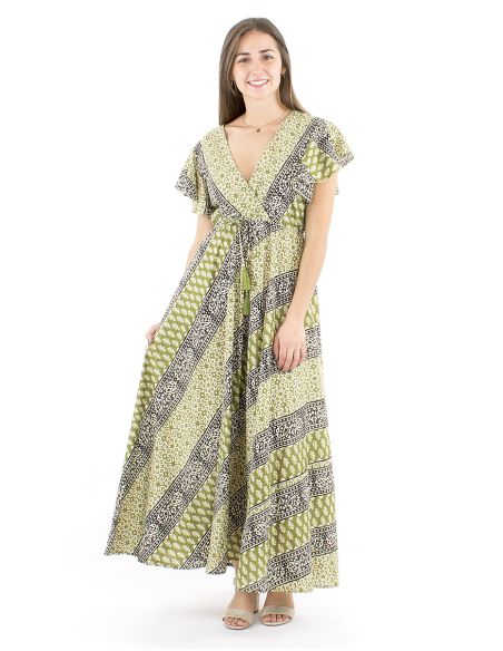 Vestido algodon block m cortas biaiscruzado estampado 3009