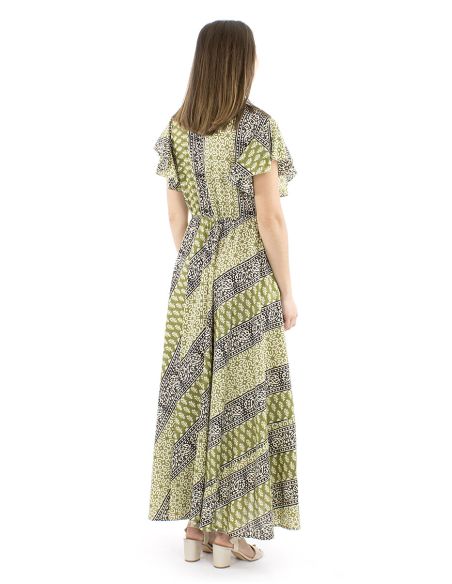 Vestido algodon block m cortas biaiscruzado estampado 3009