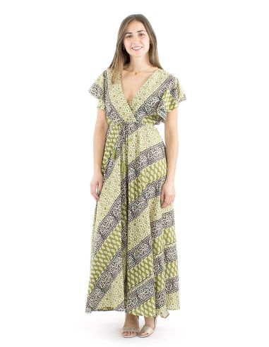 Vestido algodon block m cortas biaiscruzado estampado 3009