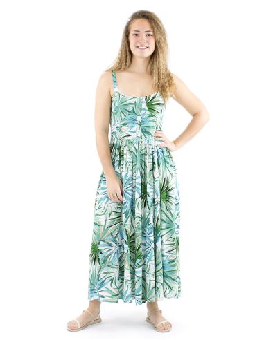Vestido viscosa tirantes anchos estampado palma