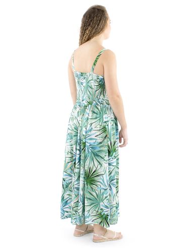 Vestido viscosa tirantes anchos estampado palma