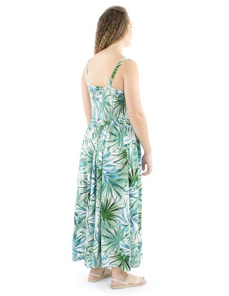 Vestido viscosa tirantes anchos estampado palma