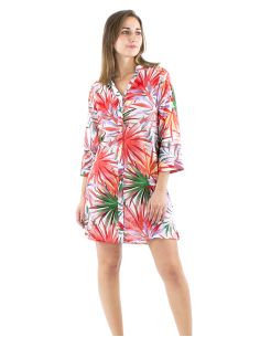 Vestido tunica velo algodon estampado palma