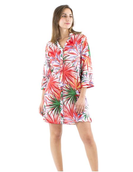 Vestido tunica velo algodon estampado palma