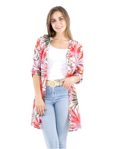 Vestido tunica velo algodon estampado palma
