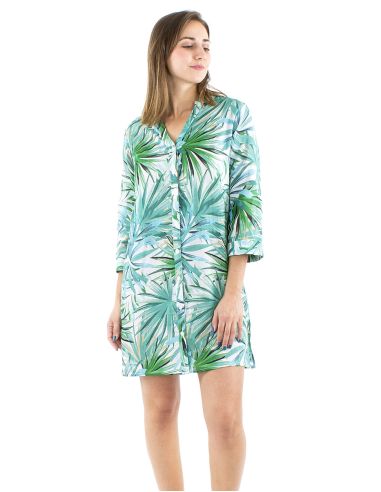 Vestido tunica velo algodon estampado palma