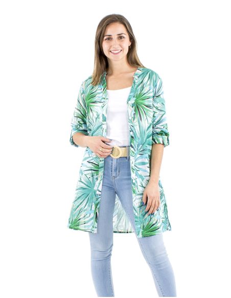 Vestido tunica velo algodon estampado palma