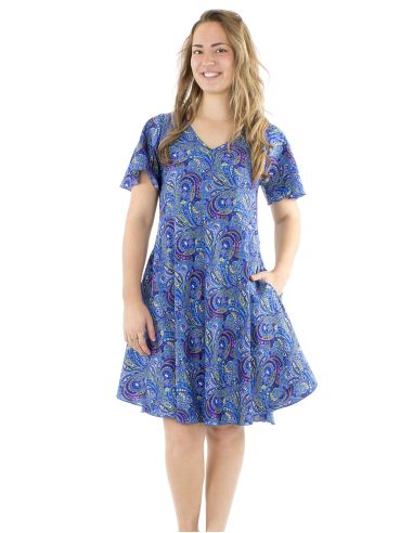 Vestido poliester sari biais mangas cortas