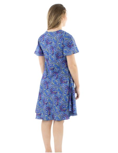 Vestido poliester sari biais mangas cortas